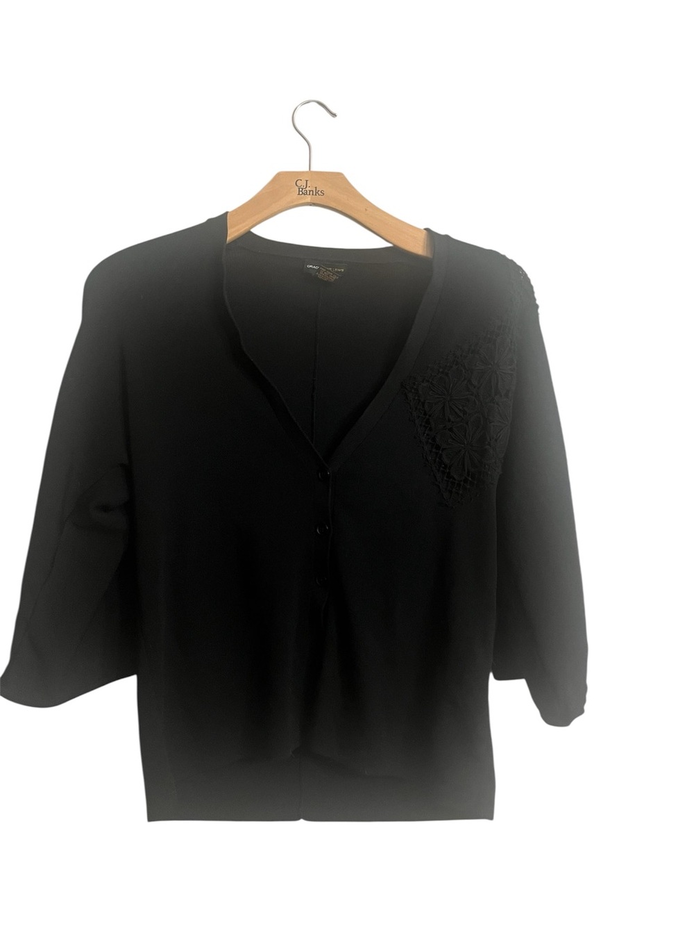 Grace Dane Lewis Black Women's V-Neck Button Cardigan with Lace Shoulder Detail